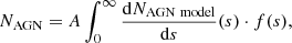 $$ \begin{aligned} N_{\rm AGN}=A\int ^{\infty }_{0} \frac{\mathrm{d}N_{\rm AGN\ model}}{\mathrm{d}s}(s)\cdot f(s), \end{aligned} $$