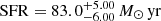 $ \mathrm{SFR} = 83.0_{-6.00}^{+5.00}\,{{M}_{\odot}\,\mathrm{yr}} $