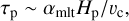 ${\tau _{\rm{p}}}\~{\alpha _{{\rm{mlt}}}}{H_{\rm{p}}}/{v_{\rm{c}}},$