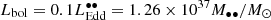 $ L_{\mathrm{bol}} = 0.1 L_{\mathrm{Edd}}^{\bullet\bullet}=1.26\times 10^{37} M_{\bullet\bullet}/M_{\odot} $