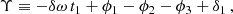 $$ \begin{aligned} \Upsilon \equiv -\delta \omega \,t_1 + \phi _1 - \phi _2 - \phi _3 + \delta _1\,, \end{aligned} $$