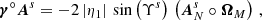$$ \begin{aligned} \boldsymbol{\gamma }^\circ \boldsymbol{A}^s = - 2\, |\eta _1|\, \sin \left(\Upsilon ^s\right)\,\left(\boldsymbol{A}_N^s \circ \boldsymbol{\Omega }_M\right)\,, \end{aligned} $$