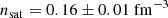 $$ \begin{aligned}&n_{\rm sat} = 0.16 \pm 0.01\ \mathrm{fm} ^{-3} \end{aligned} $$