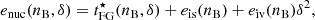 $$ \begin{aligned} e_{\rm nuc}(n_{\rm B},\delta ) = t_{\rm FG}^\star (n_{\rm B},\delta ) +e_{\rm is}(n_{\rm B})+e_{\rm iv}(n_{\rm B})\delta ^2 , \end{aligned} $$