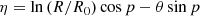 $$ \begin{aligned}&\eta = \ln {(R/R_{0})} \cos {p} - \theta \sin {p} \end{aligned} $$
