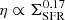 $ \eta \propto \Sigma_{\mathrm{SFR}}^{0.17} $