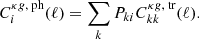$$ \begin{aligned} C_{i}^{\kappa g,\text{ ph}}(\ell ) = \sum \limits _{k}P_{ki}C_{kk}^{\kappa g,\text{ tr}}(\ell ). \end{aligned} $$