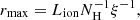 $ r_{\mathrm{max}} = L_{\mathrm{ion}}N_{\mathrm{H}}^{-1}\xi^{-1}, $