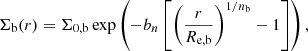 $$ \begin{aligned} \Sigma _{\rm b}(r) = \Sigma _{\rm 0,b} \exp \left(-b_{n} \left[\left(\frac{r}{R_{\rm e,b}}\right)^{1/n_{\rm b}}-1\right]\right), \end{aligned} $$