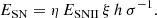 $$ \begin{aligned} E_{\mathrm{SN} } = {\eta }\, E_{\mathrm{SNII} }\, \xi \, h\, \sigma ^{-1}. \end{aligned} $$