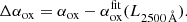 $$ \begin{aligned} \Delta \alpha _{\rm ox}= \alpha _{\rm ox} -\alpha _{\rm ox}^\mathrm{fit}(L_{2500\,\AA }). \end{aligned} $$