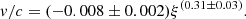 $$ \begin{aligned} v/c=(-0.008\pm 0.002)\xi ^{(0.31\pm 0.03)}. \end{aligned} $$