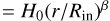 $ = H_0 (r/R_{\rm in} )^{\beta}$