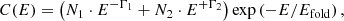 $$ \begin{aligned} C(E)=\left(N_1 \cdot E^{-\Gamma _1}+N_2 \cdot E^{+\Gamma _2}\right) \exp \left(-E / E_{\mathrm{fold} }\right), \end{aligned} $$