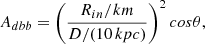 $$ \begin{aligned} A_{dbb}=\left(\frac{R_{in}/km}{D/(10\,kpc)}\right)^2cos \theta , \end{aligned} $$