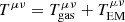 $ T^{\mu \nu} = T^{\mu \nu}_{\mathrm{gas}} + T^{\mu \nu}_{\mathrm{EM}} $