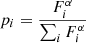 $$ \begin{aligned} p_{i} = \frac{F_{i}^{\alpha }}{\sum _{i}{F^{\alpha }_{i}}} \end{aligned} $$