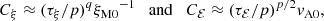 $$ \begin{aligned} C_\xi \approx (\tau _\xi /p)^{q}{\xi _{\rm M0}}^{-1}\quad \mathrm{and}\quad C_{\mathcal{E} }\approx (\tau _{\mathcal{E} }/p)^{p/2}v_{\rm A0}, \end{aligned} $$