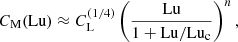 $$ \begin{aligned} C_{\rm M}(\mathrm{Lu})\approx C_{\rm L}^{(1/4)} \left(\frac{\mathrm{Lu}}{1+\mathrm{Lu}/\mathrm{Lu}_{\rm c}}\right)^{n}, \end{aligned} $$