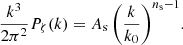 $$ \begin{aligned} \frac{k^3}{2\pi ^2}P_{\zeta }(k)=A_{\rm s}\,\Bigg (\frac{k}{k_0}\Bigg )^{n_{\rm s}-1}. \end{aligned} $$