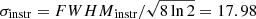 $ \sigma_{\mathrm{instr}} = {FWHM}_{\mathrm{instr}} / \sqrt{8\ln 2} = 17.98 $