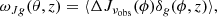 $$ \begin{aligned} \omega _{Jg}(\theta ,z) = \langle \Delta J_{\nu _{\rm obs}}(\phi )\delta _g(\phi ,z) \rangle , \end{aligned} $$