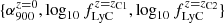 $ \{\alpha_{900}^{z=0},\log_{10}f_{\mathrm{LyC}}^{z=z_{\mathrm{C1}}},\log_{10}f_{\mathrm{LyC}}^{z=z_{\mathrm{C2}}}\} $