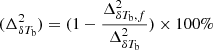 $ (\Delta^2_{\delta T_{\mathrm{b}}}) = (1-\frac{\Delta^2_{\delta T_{\mathrm{b}},f}}{\Delta^2_{\delta T_{\mathrm{b}}}})\times 100\% $