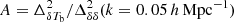 $ A=\Delta^2_{\delta T_{\mathrm{b}}}/\Delta^2_{\delta\delta}(k=0.05\,h\,\mathrm{Mpc}^{-1}) $