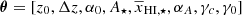 $ {\boldsymbol{\theta}} = [z_0, \Delta z, \alpha_0, A_\star, \overline{x}_{\mathrm{HI},\star}, \alpha_A, \gamma_c, \gamma_0] $