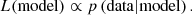 $$ \begin{aligned} L(\mathrm{model}) \propto p\left(\mathrm{data}|\mathrm{model}\right). \end{aligned} $$