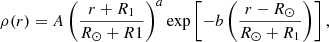 $$ \begin{aligned} \rho (r) = A \left(\frac{r+R_1}{R_{\odot }+R1} \right)^{a} {\exp } \left[-b\left(\frac{r-R_{\odot }}{R_{\odot }+R_1}\right)\right], \end{aligned} $$