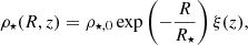 $$ \begin{aligned} \rho _\star (R,z) = \rho _{\star ,0} \exp \left( - \frac{R}{R_\star } \right) \xi (z) , \end{aligned} $$