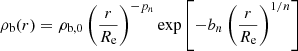$$ \begin{aligned} \rho _{\rm b}(r) = \rho _{\rm b,0} \left( \frac{r}{R_{\rm e}} \right)^{-p_n} \exp \left[ - b_n \left( \frac{r}{R_{\rm e}}\right) ^{1/n} \right] \, \end{aligned} $$