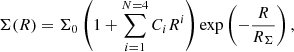 $$ \begin{aligned} \Sigma (R) = \Sigma _0 \left( 1 + \sum _{i=1}^{N=4} C_i R^i \right) \exp \left( -\frac{R}{R_\Sigma } \right), \end{aligned} $$