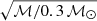 $ \sqrt{\mathcal{M}/0.3\,\mathcal{M}_{\odot}} $