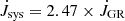 $ \dot{J}_{\mathrm{sys}} = 2.47\times \dot{J}_{\mathrm{GR}} $