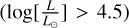 $\left( {\log \left[ {{L \over {{L_ \odot }}}} \right] > 4.5} \right)$