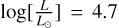 $\log \left[ {{L \over {{L_ \odot }}}} \right] = 4.7$