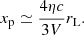 $$ \begin{aligned} x_{\rm p}\simeq \frac{4\eta c}{3V} r_{\rm L}. \end{aligned} $$