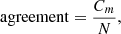 $$ \begin{aligned} \mathrm{agreement} = \dfrac{C_m}{N}, \end{aligned} $$
