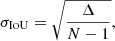 $$ \begin{aligned} \sigma _{\rm IoU} = \sqrt{\dfrac{\Delta }{N - 1}}, \end{aligned} $$