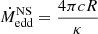 $$ \begin{aligned} \dot{M}^\mathrm{NS}_{\rm edd} = \frac{4\pi c R}{\kappa } \end{aligned} $$