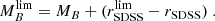 $$ \begin{aligned} M_B^\mathrm{lim} = M_B + (r_\mathrm{SDSS} ^\mathrm{lim} - r_\mathrm{SDSS} )\ . \end{aligned} $$