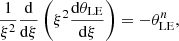 $$ \begin{aligned} \frac{1}{\xi ^2} \frac{\mathrm{d}}{\mathrm{d} \xi } \left(\xi ^2 \frac{\mathrm{d} \theta _{\rm LE}}{\mathrm{d} \xi }\right) = - \theta _{\rm LE}^n, \end{aligned} $$
