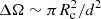 $ \Delta \Omega \sim \pi R_{\rm c}^2 / d^2 $