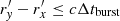 $ r^\prime_{\it y} - r^\prime_x \leq c \Delta t_{\rm burst} $