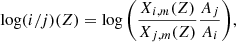 $$ \begin{aligned} \log (i/j)(Z) = \log {\left(\frac{X_{i,m}(Z)}{X_{j,m}(Z)}\frac{A_j}{A_i}\right)}, \end{aligned} $$