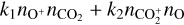 ${k_1}{n_{{{\rm{O}}^ + }}}{n_{{\rm{C}}{{\rm{O}}_2}}} + {k_2}{n_{{\rm{CO}}_2^ + }}{n_{\rm{O}}}$