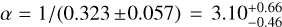 $\[\alpha=1 /(0.323 ~\pm0.057)=3.10_{-0.46}^{+0.66}\]$
